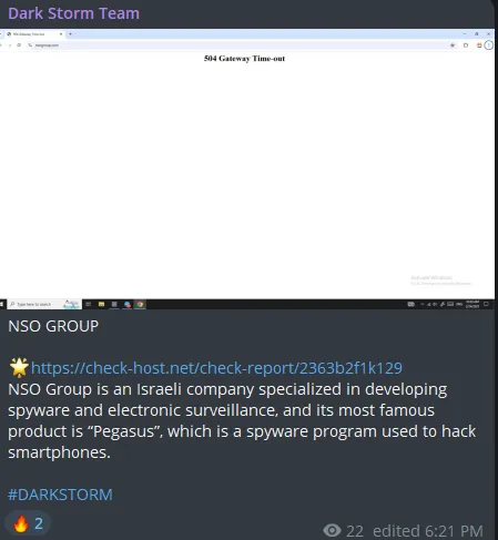 Dark Storm Team Targeted the Website of NSO Group Technologies