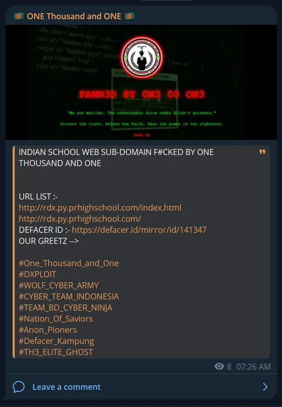 ONE Thousand and ONE Defaced the Website of RDX Py PrHighSchool