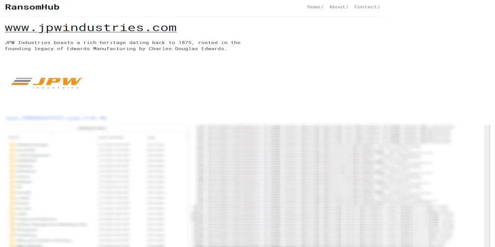 JPW Industries Allegedly Targeted by Ransomhub Ransomware Group