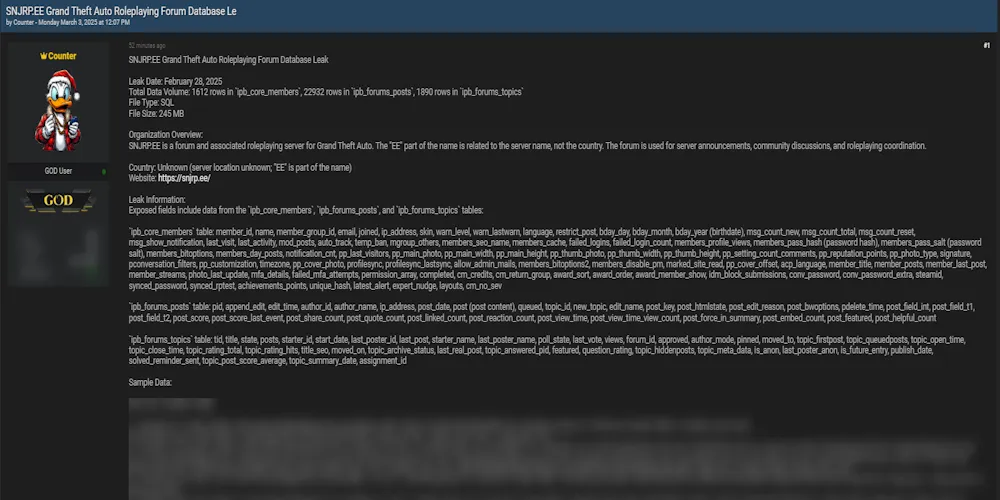 Counter Claims to have Leaked the Data of Smoke's & Jack's Roleplay Forum