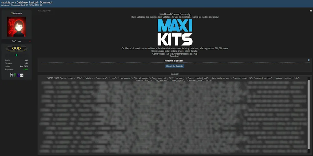 Maxikits Ltd Allegedly Suffers Data Breach, 500,000 User Records Exposed