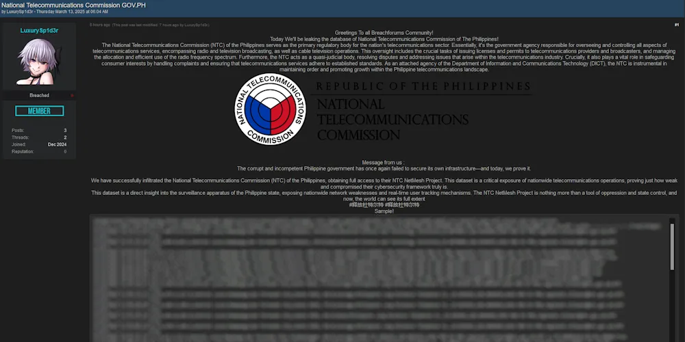 Alleged Data Leak of the National Telecommunications Commission of the Philippines