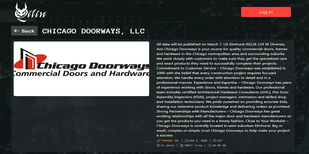 Chicago Doorways, LLC Has Fallen Victim to Qilin Ransomware