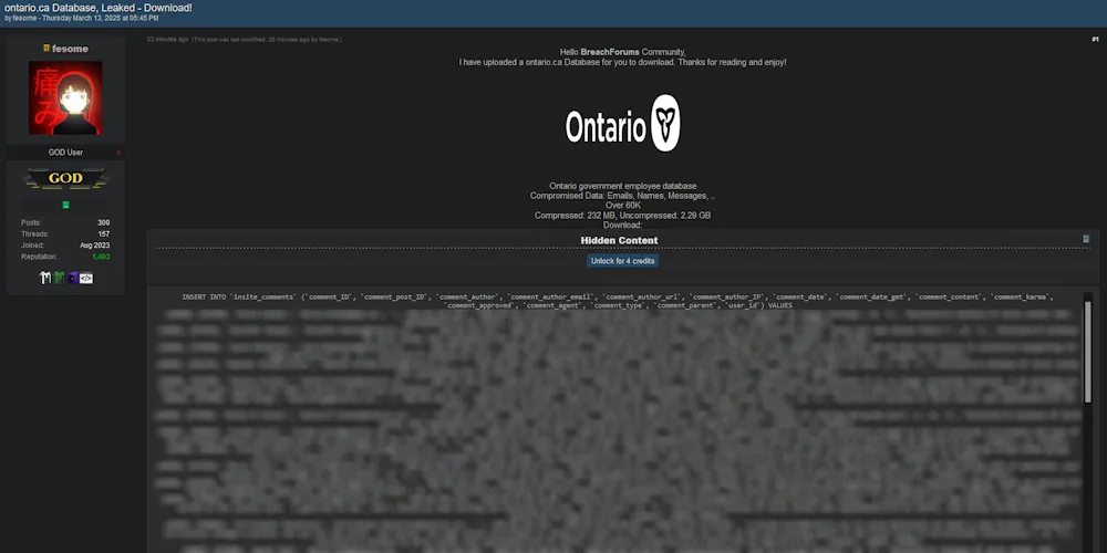 Alleged Data Leak of Ontario Government Employee Data