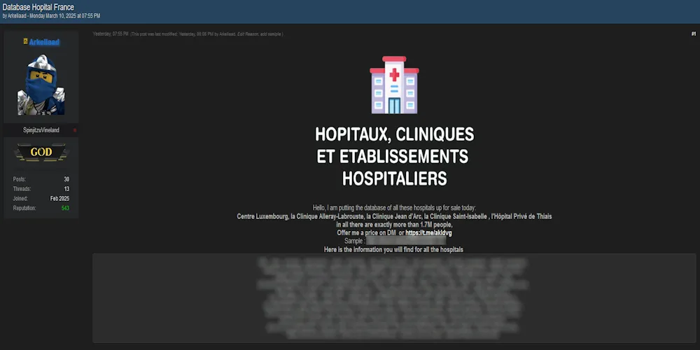 Multiple French Hospitals Allegedly Suffer Data Breach, 1.7 Million Patient Records at Risk