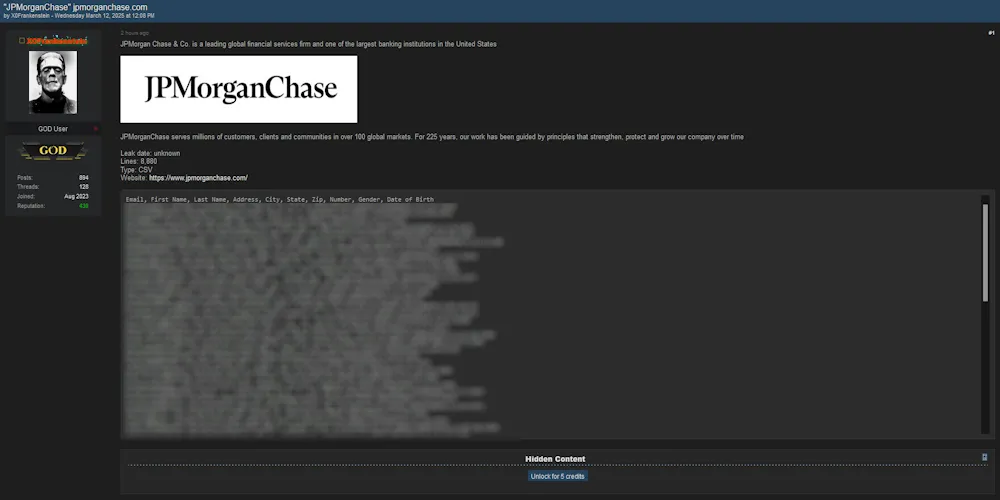 JPMorgan Chase Allegedly Suffers Data Breach, 8,880 Records Leaked