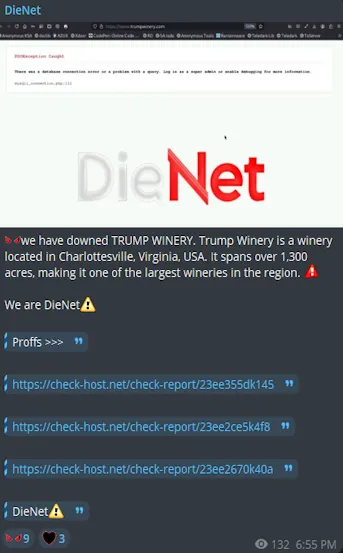 DieNet Targeted the Website of Trump Winery