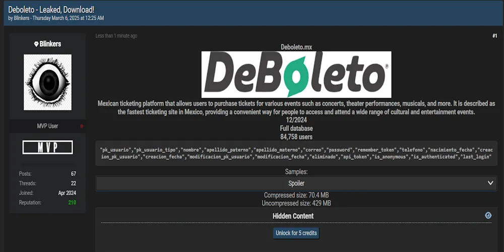 Data Leak of DeBoleto Ticketing Platform Reported on Dark Web