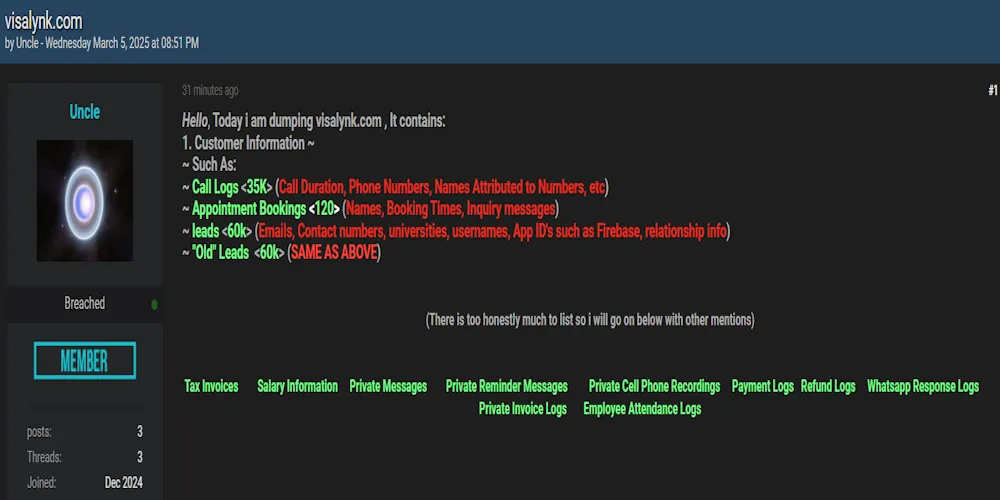 Uncle Allegedly Exposes Visalynk Customer and Employee Records
