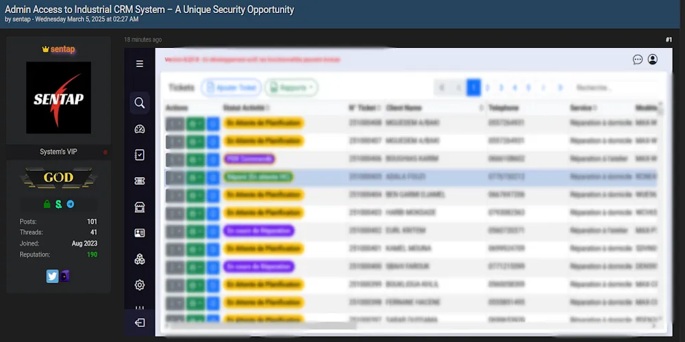 Admin Access to Industrial CRM System Listed for Sale