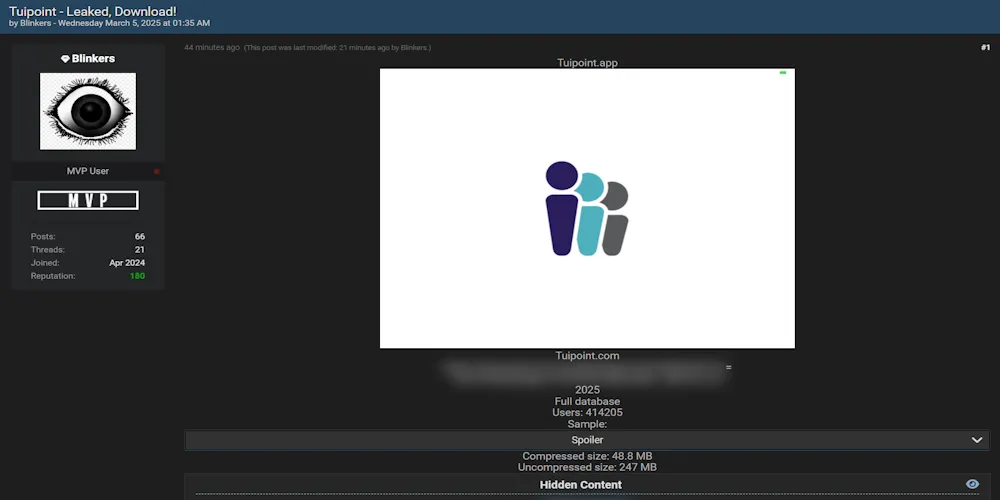 Blinkers Claims to have Leaked the Data of Tuipoint International Limited