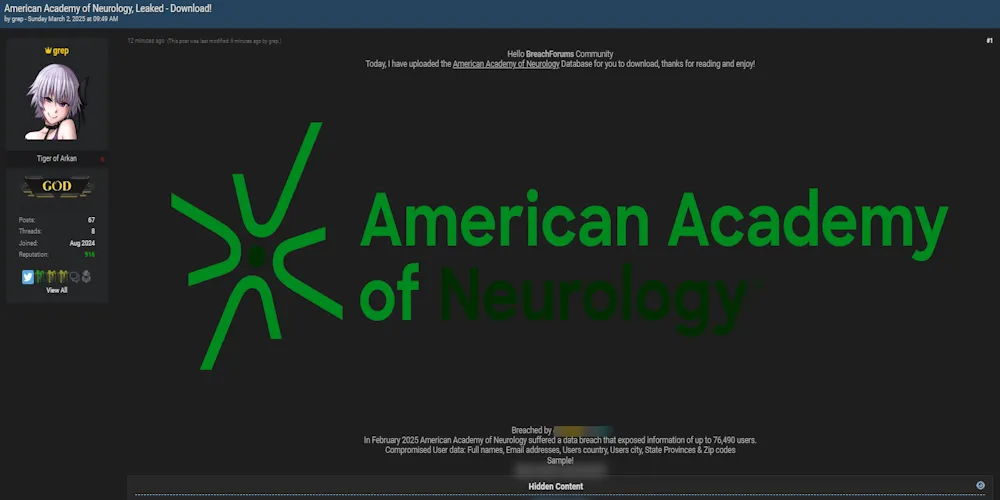 grep Claims to have Leaked the Data of American Academy of Neurology