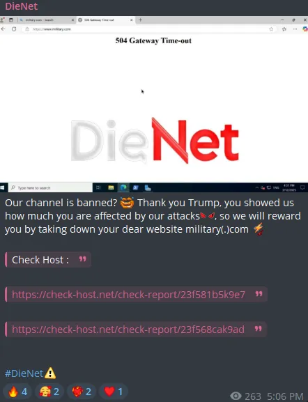 DieNet Targeted the Website of Military.com