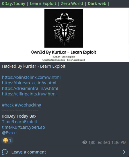 0day Today Team Defaced the Website of In A Blink Of An Eye