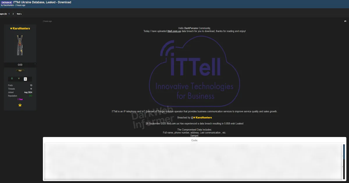 Alleged Data Leak of ITTell Ukraine