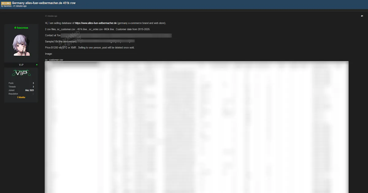 Alleged Data Sale of Alles-fuer-Selbermacher