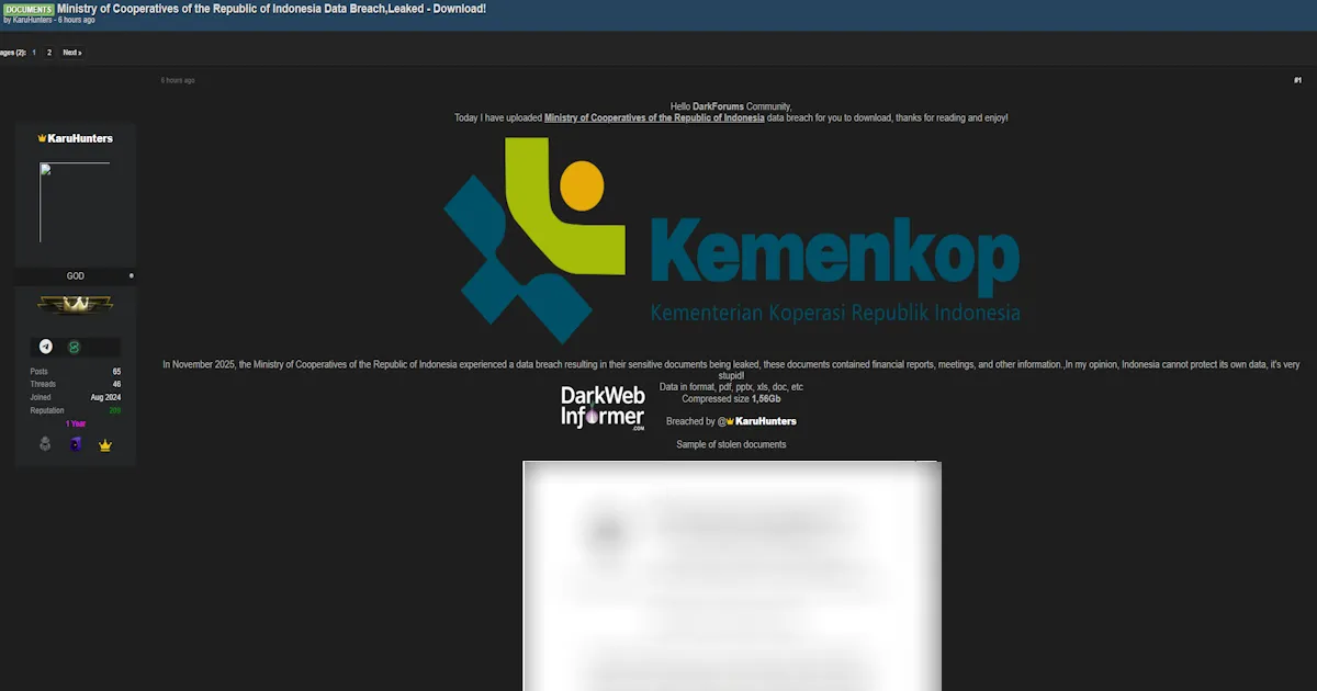 Alleged Data Breach of Ministry of Cooperatives of the Republic of Indonesia