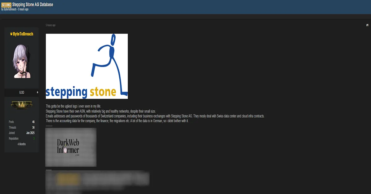 Alleged Data Sale of Stepping Stone AG