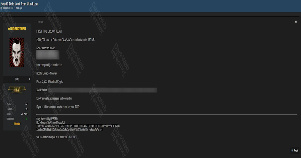 Alleged data breach of University of Tabuk