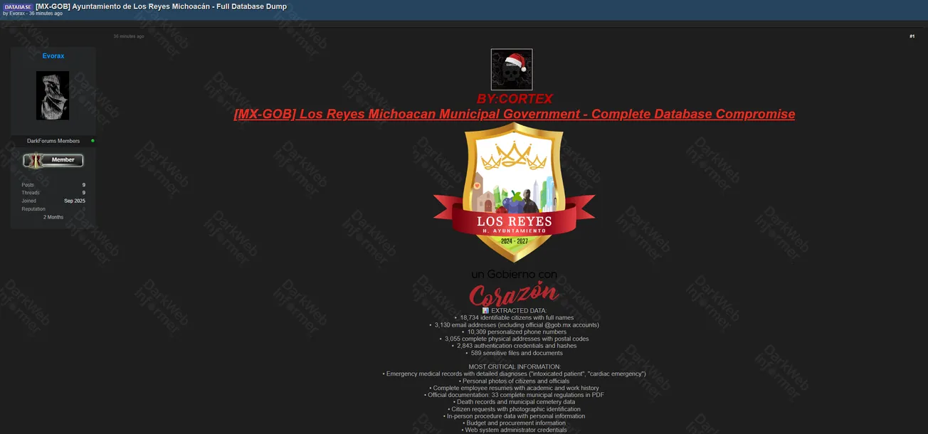 Alleged Full Database Breach of Los Reyes Municipal Government in Michoacán