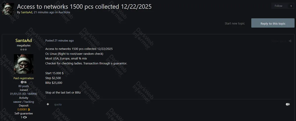 Alleged Sale of Unauthorized Network Access to 1,500 Systems