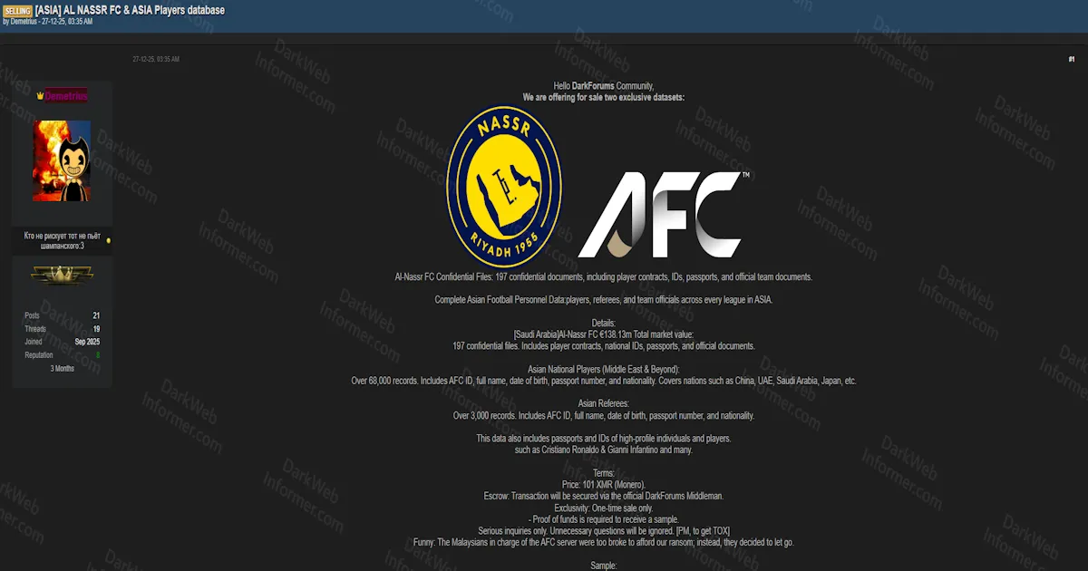 Al-Nassr FC Confidential Documents and 68K Asian Football Personnel Records Offered for Sale