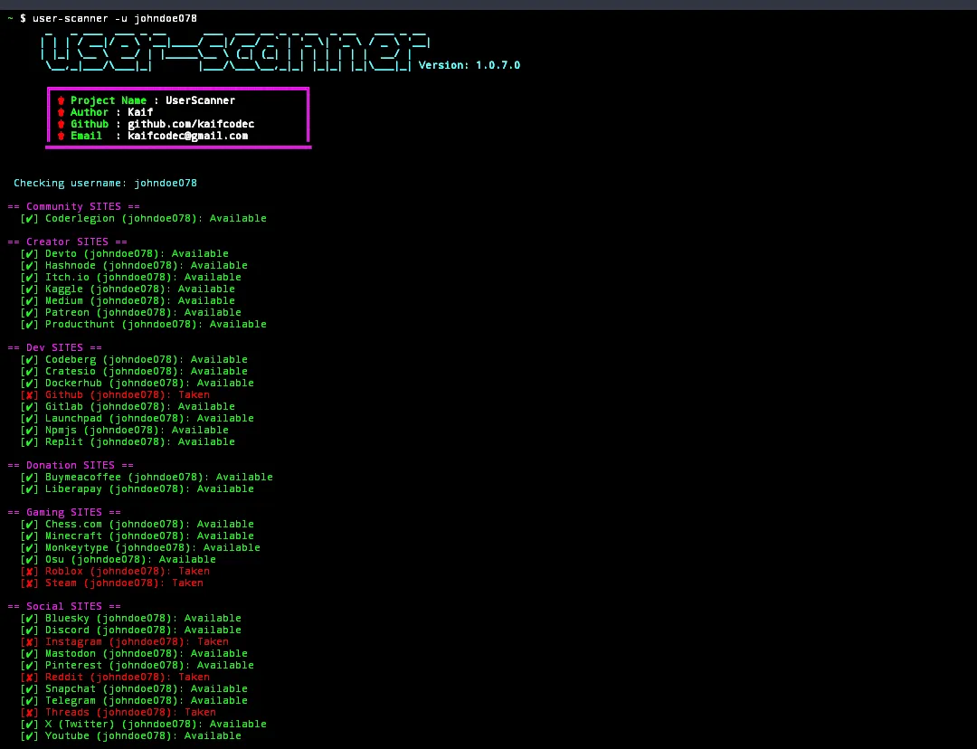 User Scanner: Scan a username across multiple social, developer, gaming and creator platforms to see if it’s available