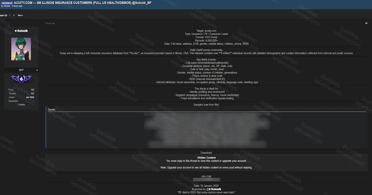 Acuity Insurance Allegedly Breached, Exposing 9 Million Illinois Customer Records with Detailed Demographics