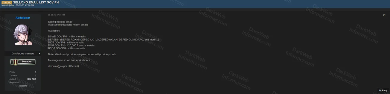 Alleged Data Leak of Multiple Philippine Government Email Lists