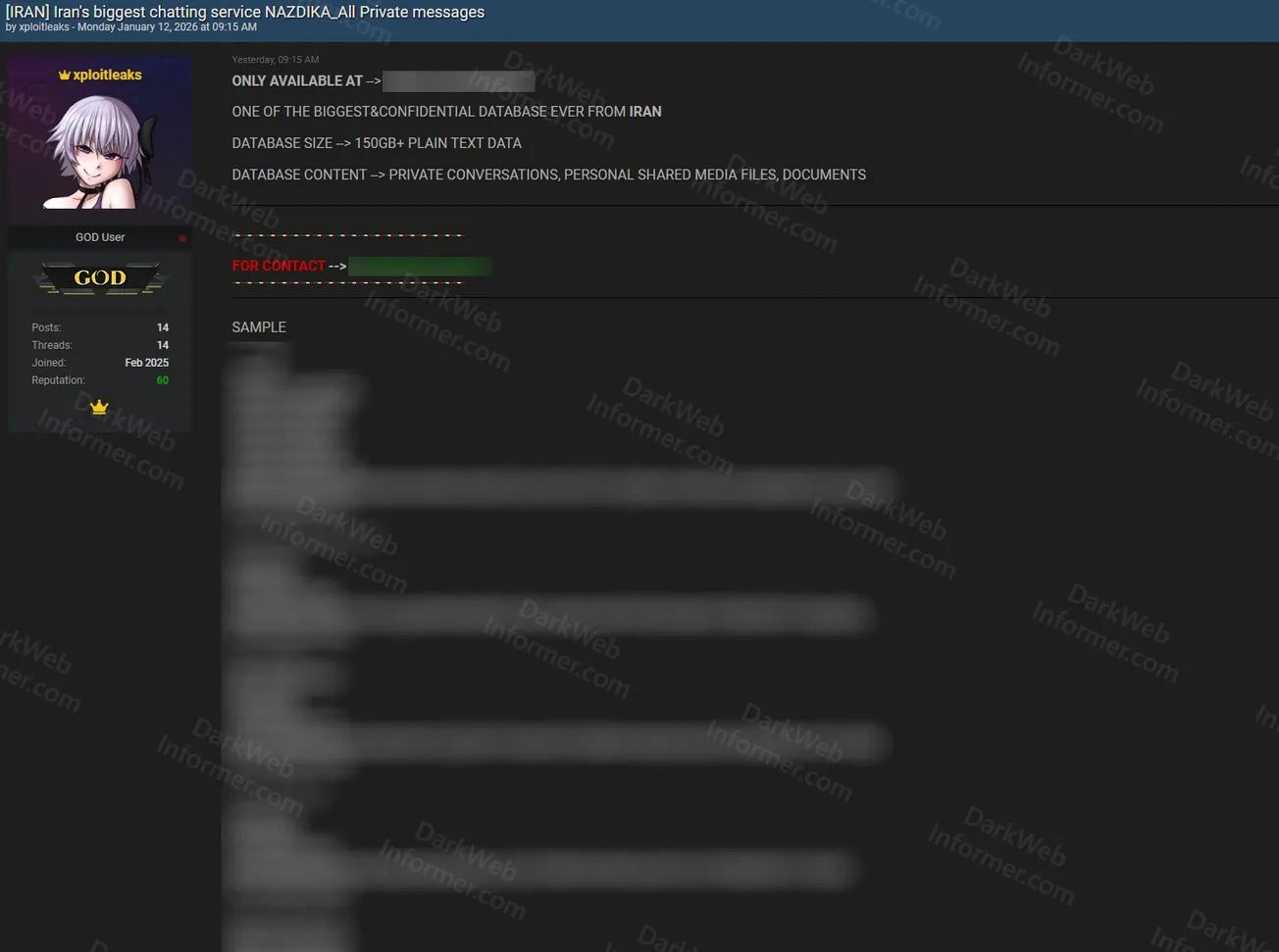 Iran's Leading Chat Platform Nazdika Allegedly Breached with 150GB of Private Messages Exposed