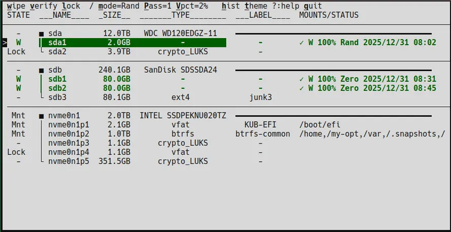 dwipe: A tool to securely and efficiently wipe devices and partiitions for Linux