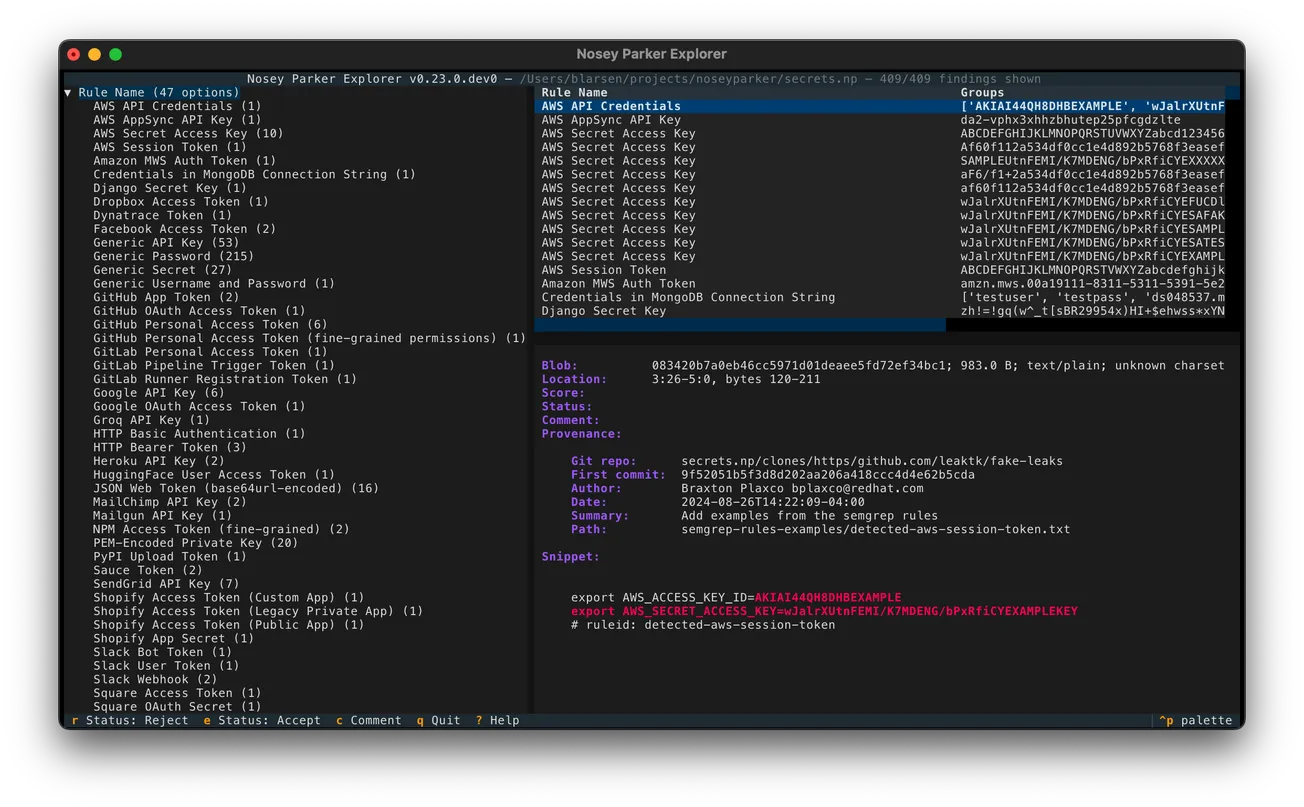Nosey Parker: A command-line tool that finds secrets and sensitive information in textual data and Git history