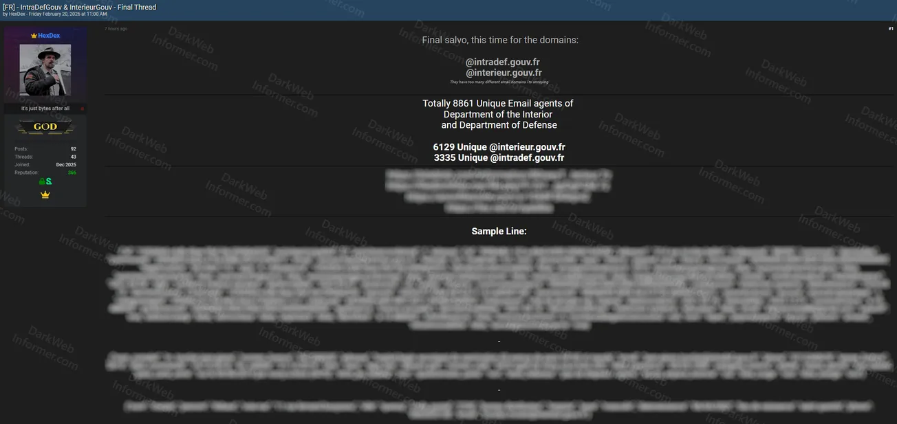 8,861 Email Agents from France's Department of Interior and Department of Defense Leaked