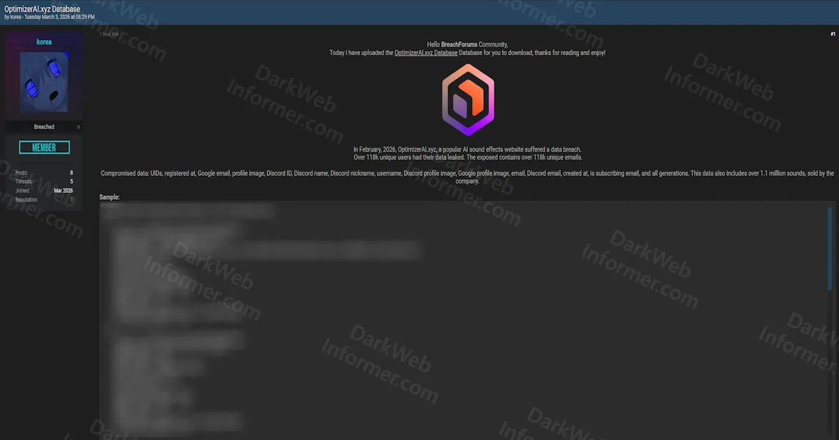 OptimizerAI Database Leaked With 118,000 User Records and 1.1 Million AI Generated Sounds