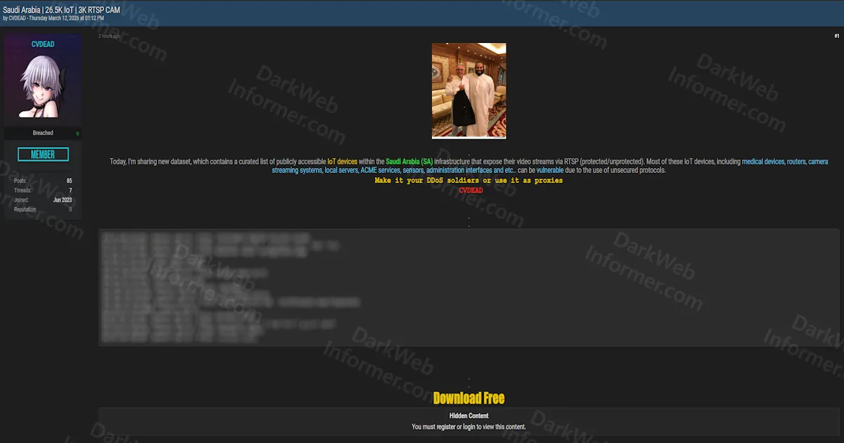 26,500 Exposed IoT Devices and 3,000 RTSP Cameras in Saudi Arabia Listed for Free Download